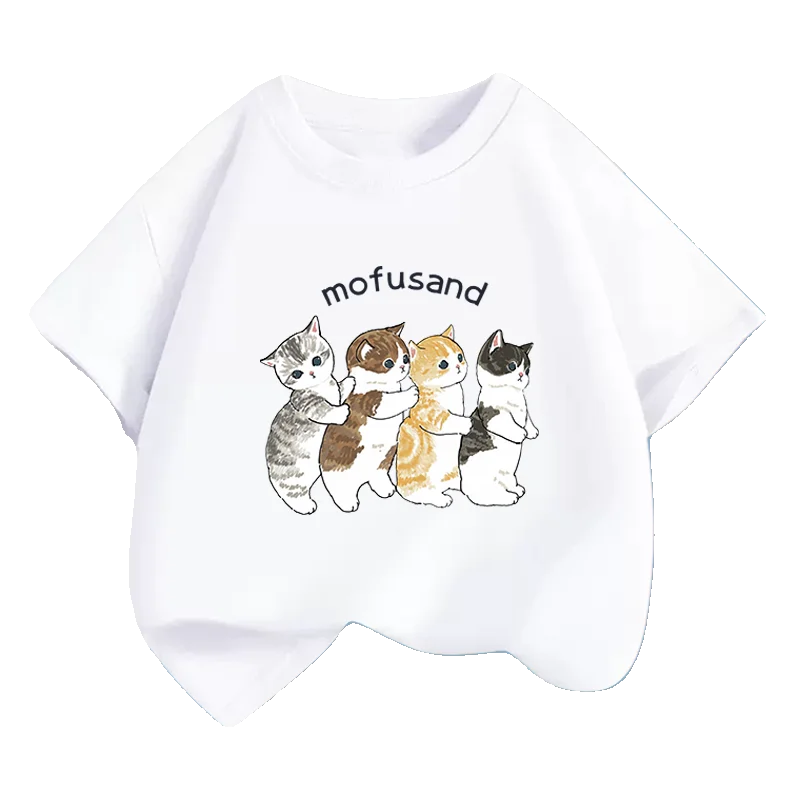 모푸산드 여아 고양이털 반팔 티셔츠 - 여름 순면 신상 트렌디 여름옷 아동용 상의