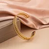 Fashion Open Hollow Adjustable Women's Cuff Bangle Bracelet, Retro Exaggerated Stainless Steel Gold Color Metal Bracelet 5