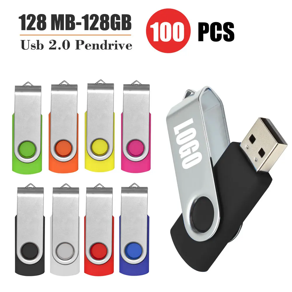 USB 플래시 드라이브, 펜 드라이브, 512MB, 1GB, 2GB, 4GB, 8GB, 16GB, 32GB 메모리 스틱, 무료 커스텀 로고 선물, 64GB, 로트당 100 개