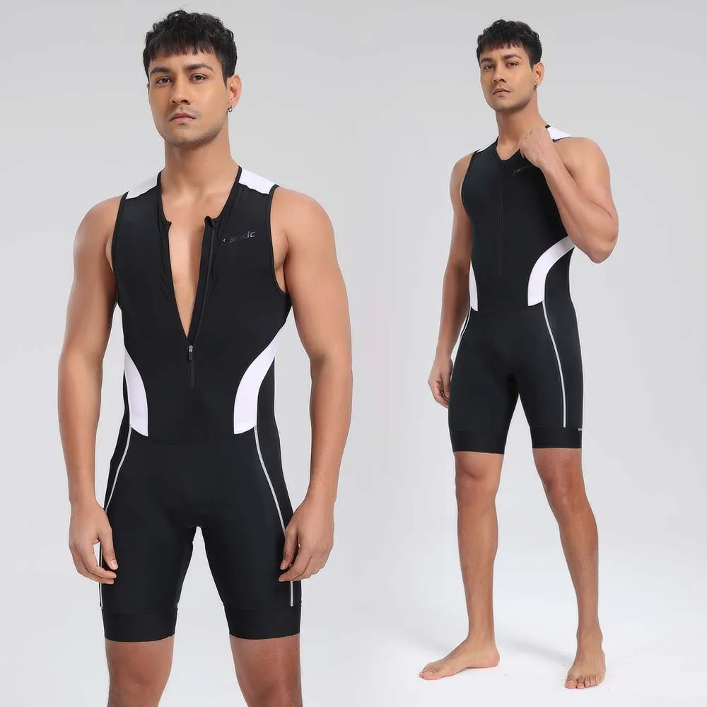 Men's Triathlon Cycling Suits Sleeveless Sponge Padded Quick-Drying for Running Swimming Triathlon KM25C03028