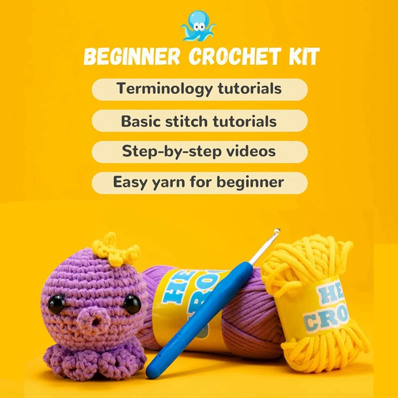 Crochet Kit for Beginners Small Octopus Crochet Knitting Kit Adorable  Animal Crochet Starter Pack with 5 Colors Thread - AliExpress