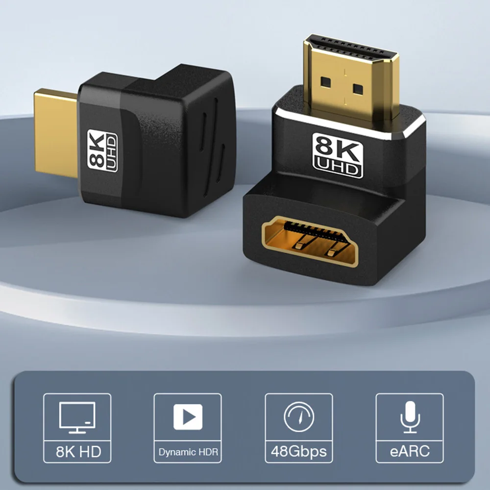 Ultra-HD 8K HDMI 2.1 Right Angle Adapter Extension Cable, Male to Female Connector, 8K@60Hz/4K@144Hz Display Compatibility