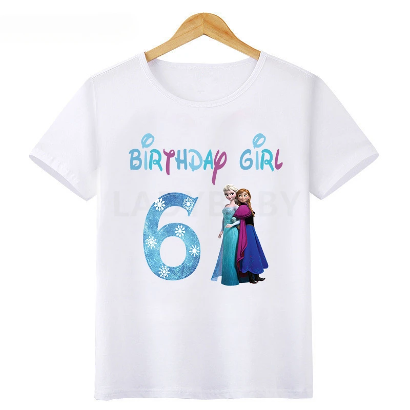 Disney Princess Frozen Elsa Anna Birthday Girl Cotton T-shirt Kids Clothes 1 2 3 4 5 6 7 8 9 Years T Shirt Children's Clothing 2