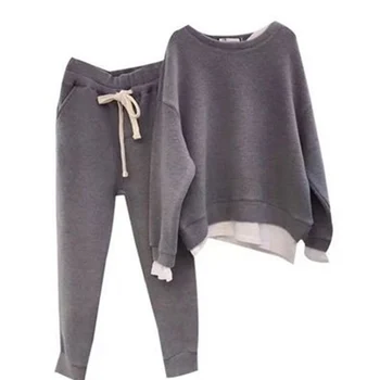 Women Sets Two 2 Pcs Sale Casual Round Collar Long Sleeve Loose Sweatshirt& High Elastic Waist Loose Pant Suits CDPF-QSQ-853 1