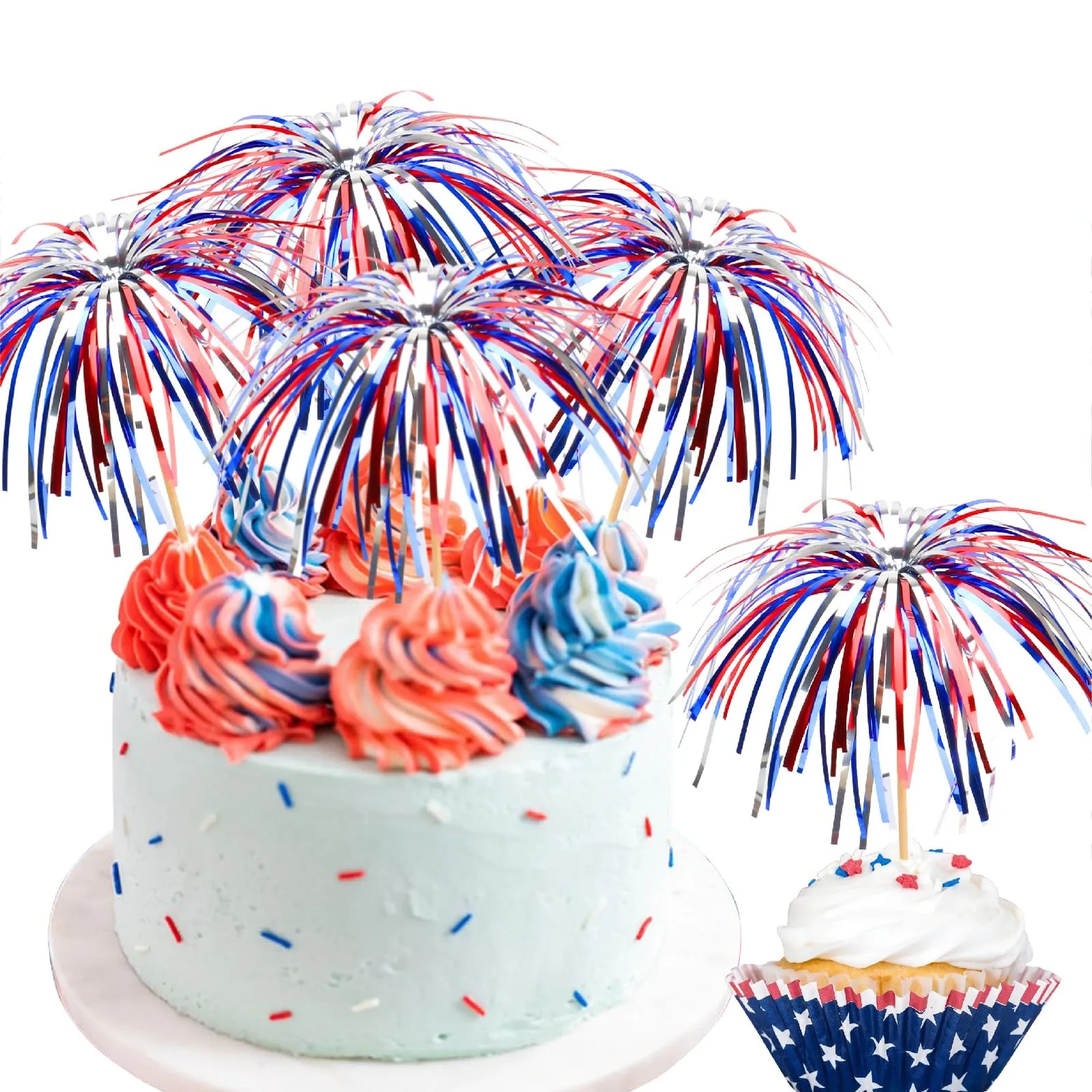 Independence Day Cocktail 4.7 Inch Firework Design Red White and Blue Firework Picks party Bamboo Toothpick Cocktail Sticks