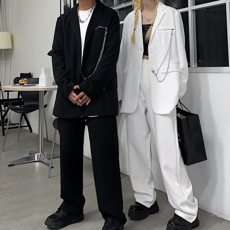 

New 2022 Harajuku style Hip Hop Solid Blazer Coats Women Streetwear jackets and coats with chains wholesale