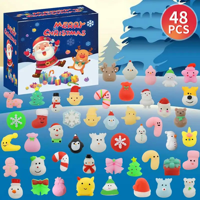 

Christmas Squishy Mochi Cute Kawaii Anti-stress Decompression Stress Reliever Toy 48pcs Countdown Advent Calendar Gift For Kids