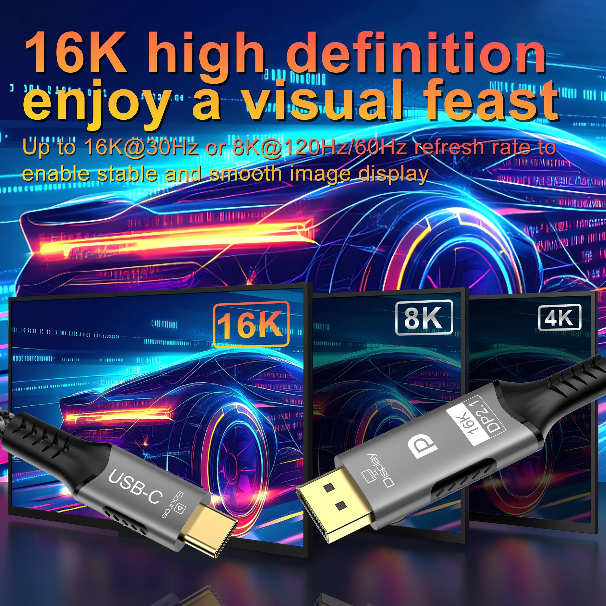 รูปสินค้า สาย Type-C ถึง DisplayPort 2.1 รองรับ 8K 60Hz และ 16K 30Hz