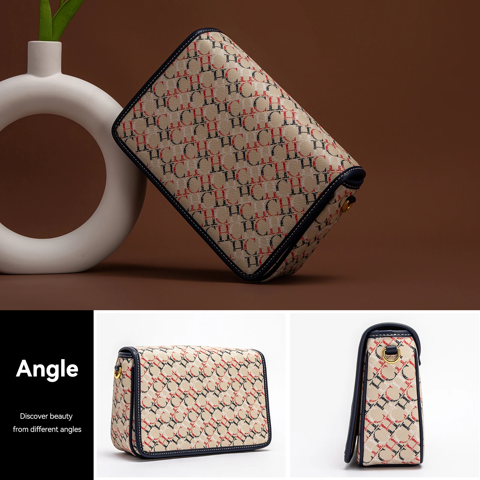 حقيبة سرج نسائية كلاسيكية، مزينة بطبعة حروف، بتصمي...