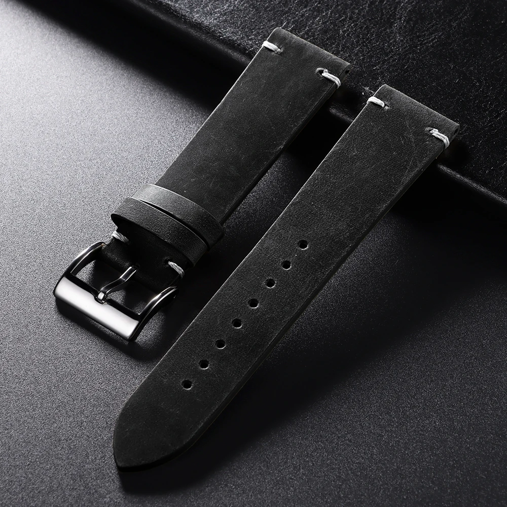 Vintage Brown Leather Watchband – Handmade Soft Cowhide Strap