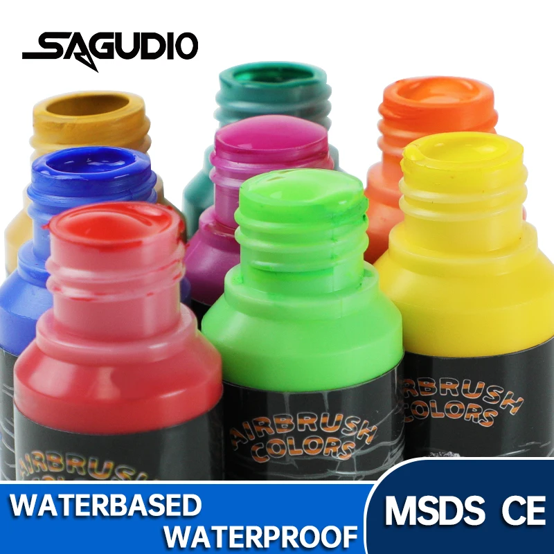 SAGUD Acrylic Airbrush Paint Matte Inks for Model Hobby, Shoes, Leather Easy to Clean Water Based 32 Colors 100ML/Bottle Paint 4