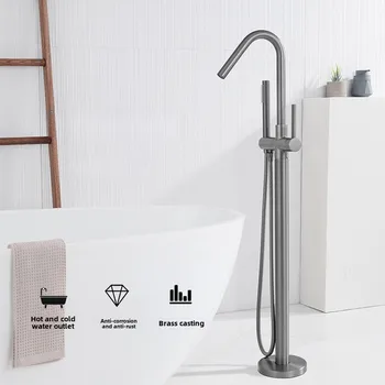 ร่วมสมัยปกปิดชั้นอ่างอาบน้ําก๊อกน้ําฝักบัวมือปืนสีเทาเดี่ยวร้อนเย็นอ่างด้านข้างแนวตั้งน้ําตก Spout 1