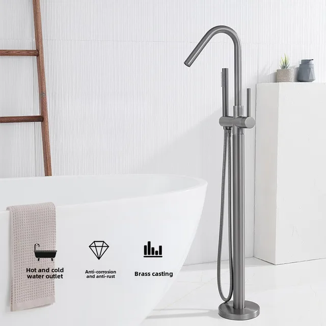 ร่วมสมัยปกปิดชั้นอ่างอาบน้ําก๊อกน้ําฝักบัวมือปืนสีเทาเดี่ยวร้อนเย็นอ่างด้านข้างแนวตั้งน้ําตก Spout 1