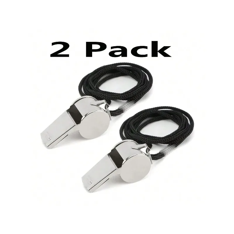 Pack 2 sifflets sport acier inox avec dragonne son clair pour entraîneurs arbitres pêche