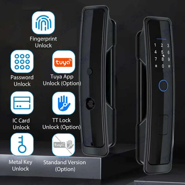 8 Languages Tuya WiFi APP Password IC Card Fingerprint Biometric Digital Keypad TTlock Bluetooth Smart Door Lock with Alexa 2