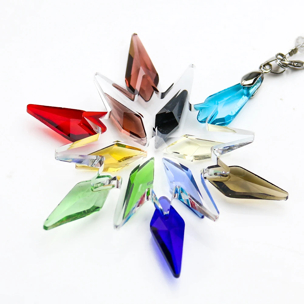 Rainbow Christma Snowflake Arrowhead Flower Crystal Pendant Aurora Dangle Faceted Prism Glass Fairy Garden Balcony Hanging Decor