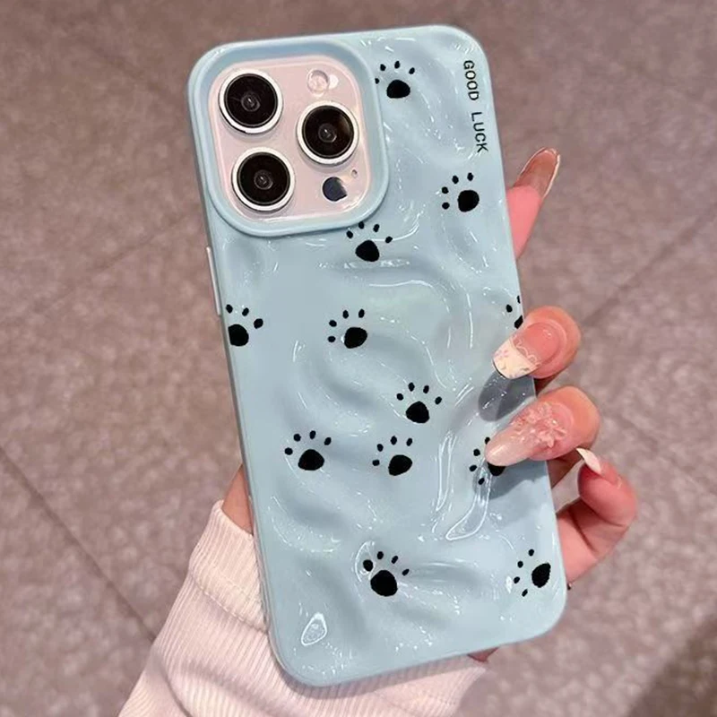 Adorable Cartoon Cat Paw Footprints Shockproof Phone Case with TPU Bumper Cover