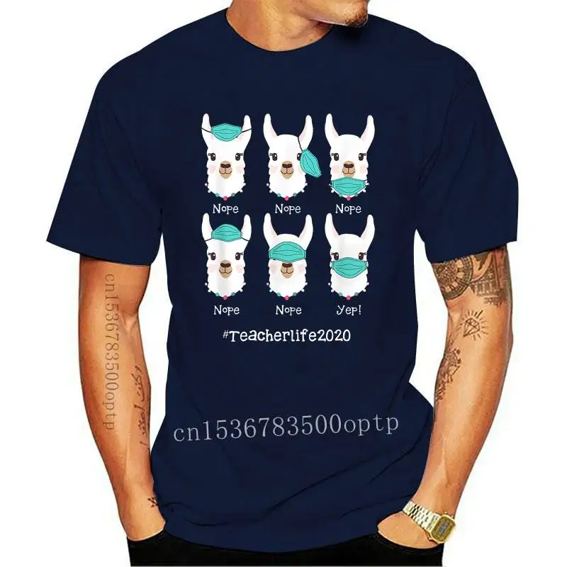 FASHION New Teacher Life Llama Wearing Mask Wrong Funny Summer Men T Shirt 100% Cotton Gift Women Top Tee |