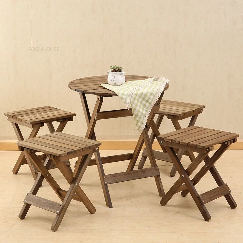 modern Garden Furniture Sets Solid Wood Folding Dining Table and Chairs Portable Outdoor Courtyard Terrace Set Home Study Desk X