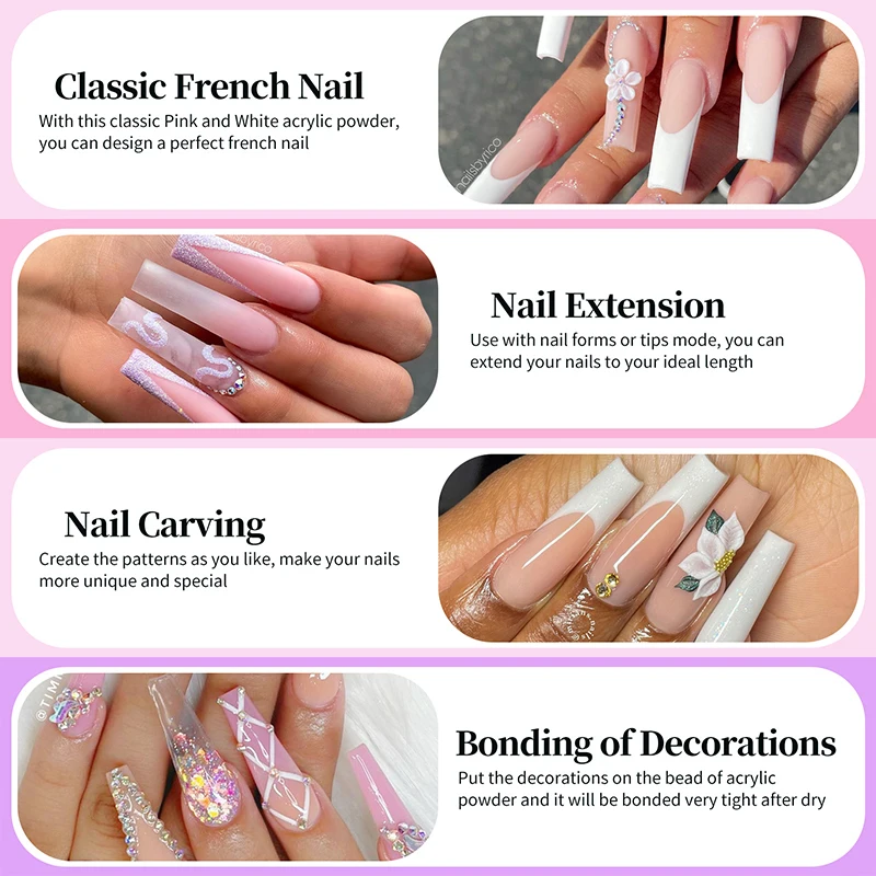 Acrylic Powder Liquid Set Nail Brush Kit Nail Forms 3D Tips Carving Extension nail powder nail acrylic liquid acrylic nail powder nail kit