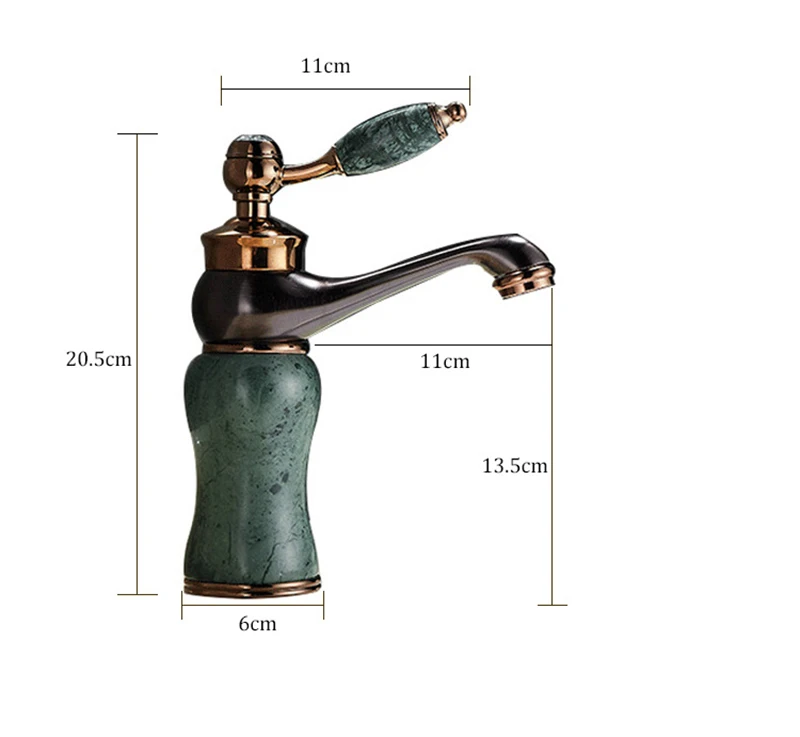 Description Picture 4 of itemBathroom Basin Faucet Gold Brass And Jade Bathroom Single Handle Mixer Washbasin Faucet Cold Hot Water Sink Crane Mixing Taps
