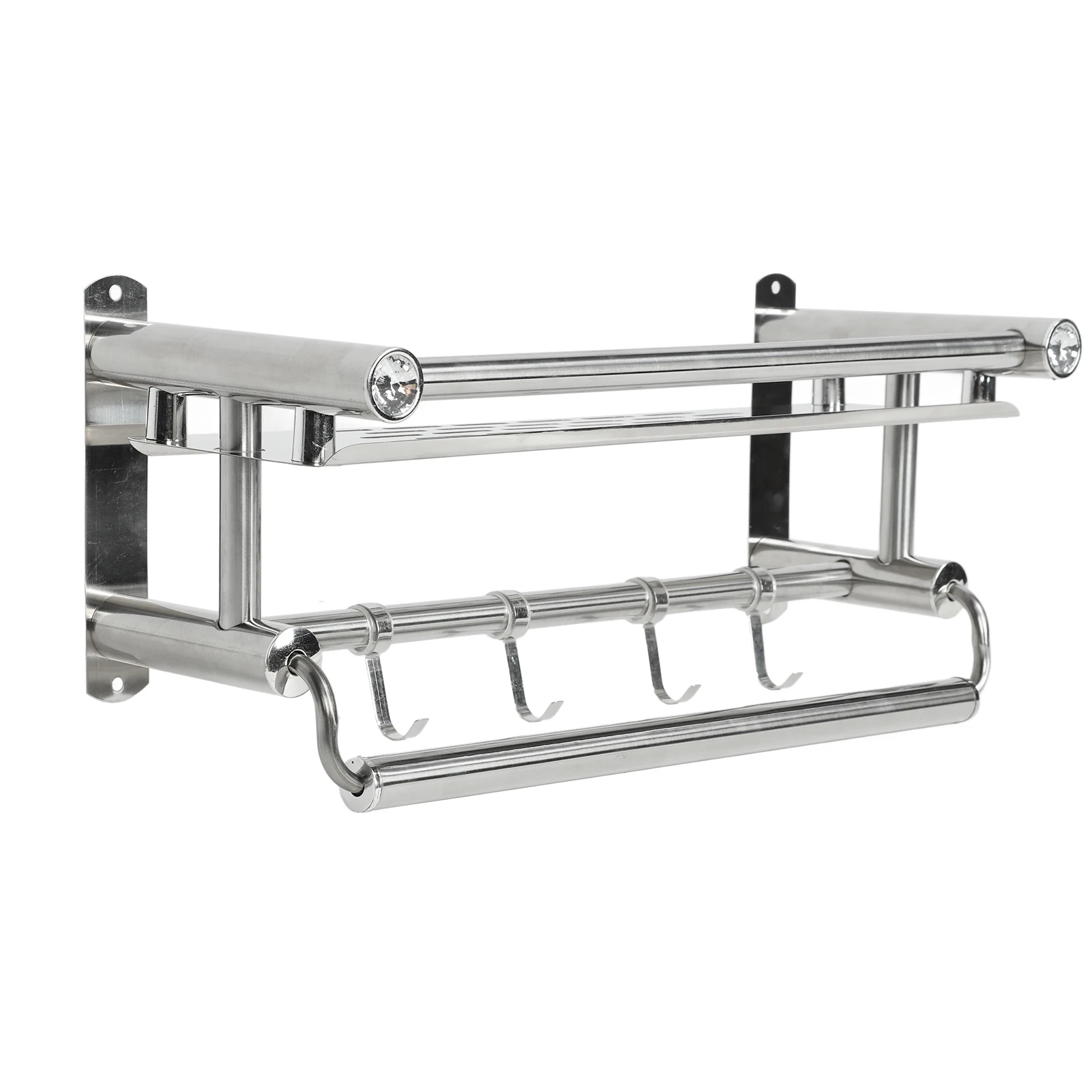 40CM Bathroom Towel Shelf Holder With Hooks Wall Mount Stainless Steel Towel Rack for Shower Bathroom Accessories