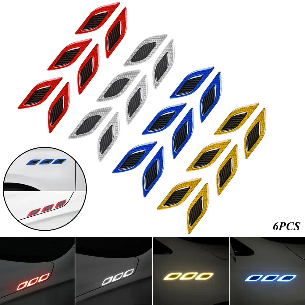 Car 3D Reflective Sticker Reflective Strips Night Safety Warning Auto Exterior Accessories 6pcs