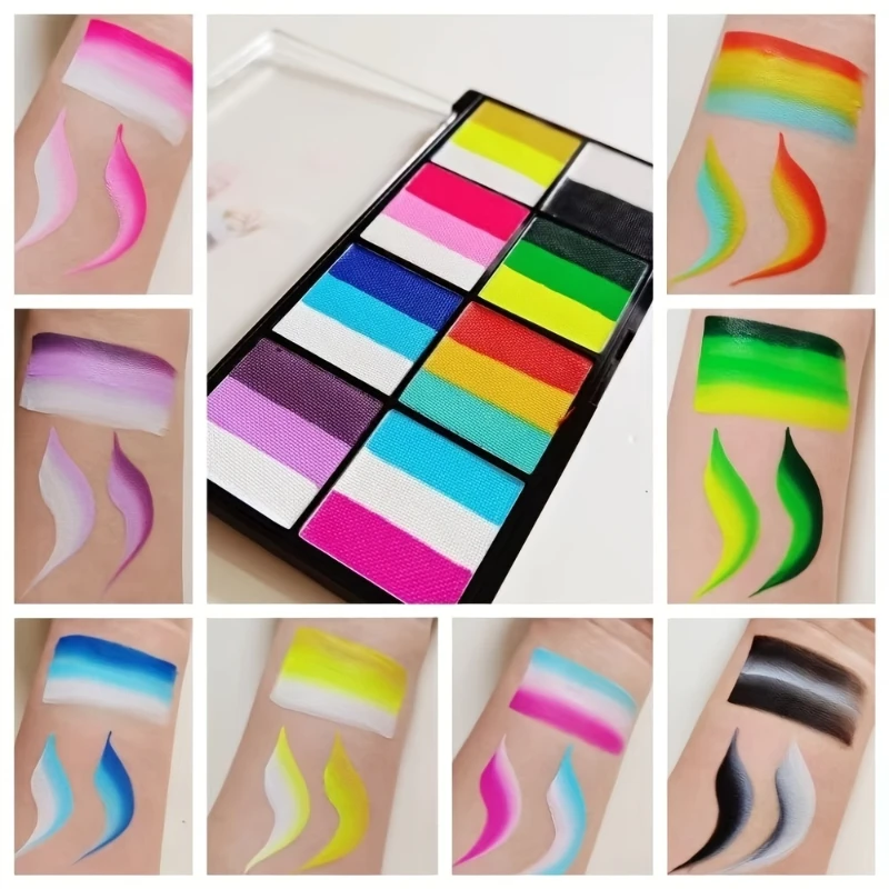 Dual-Tone Face  Body Paint Palette - Rainbow Stripe Makeup Kit for Cosplay  Halloween