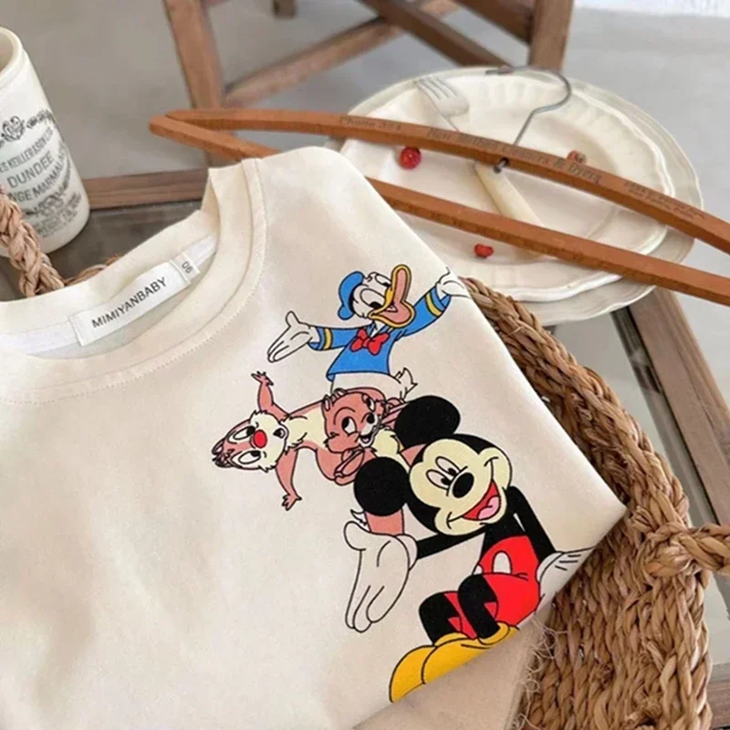 Summer Girls Short Sleeve Tshirt Cartoon Mickey Mouse Donald Duck Children Toddler Cotton Pajama Tops Boys Kids Clothes Outfits images - 6