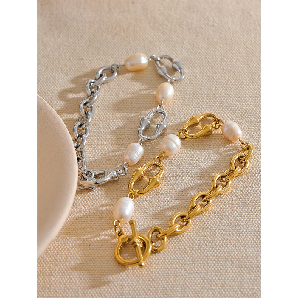 Yhpup Stainless Steel Pearl Bracelet for Women