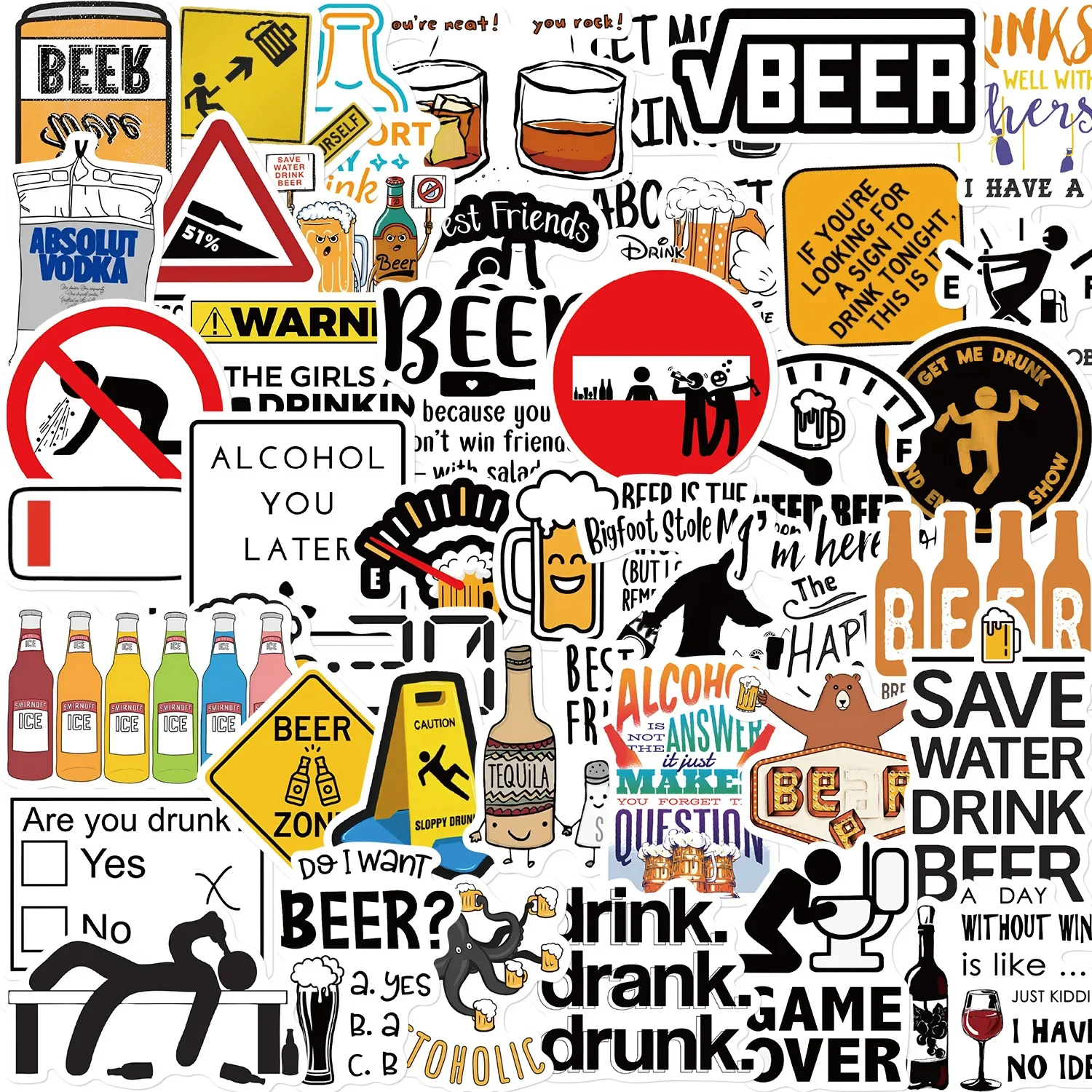 Label Stickers 10/30/50PCS Funny Alcoholism Vodka Beer Wine Drunk Meme Stickers Waterproof Fridge Phone Diary Car Motorcycle Decoration Sticker