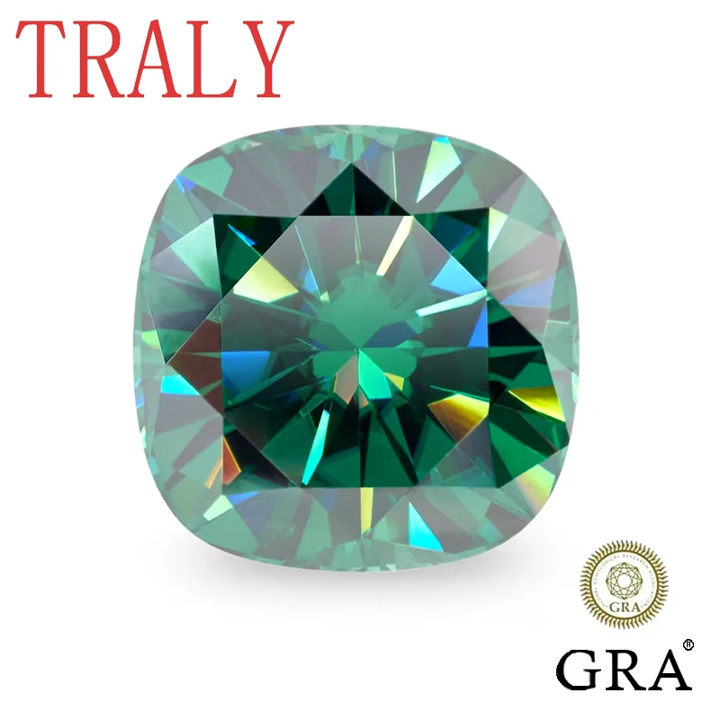 

Green Color Cushion Cut Moissanite Loose Stone 1CT- 7CT Excellent Gemstone Pass the Diamond Teste with GRA Jewelry Certificate