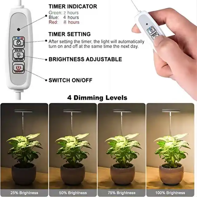 Grow Light, Full Spectrum LED Plant Light for Indoor Plants, Height Adjustable Growing Lamp with Auto On/Off Timer 4 4 Dimmable 3