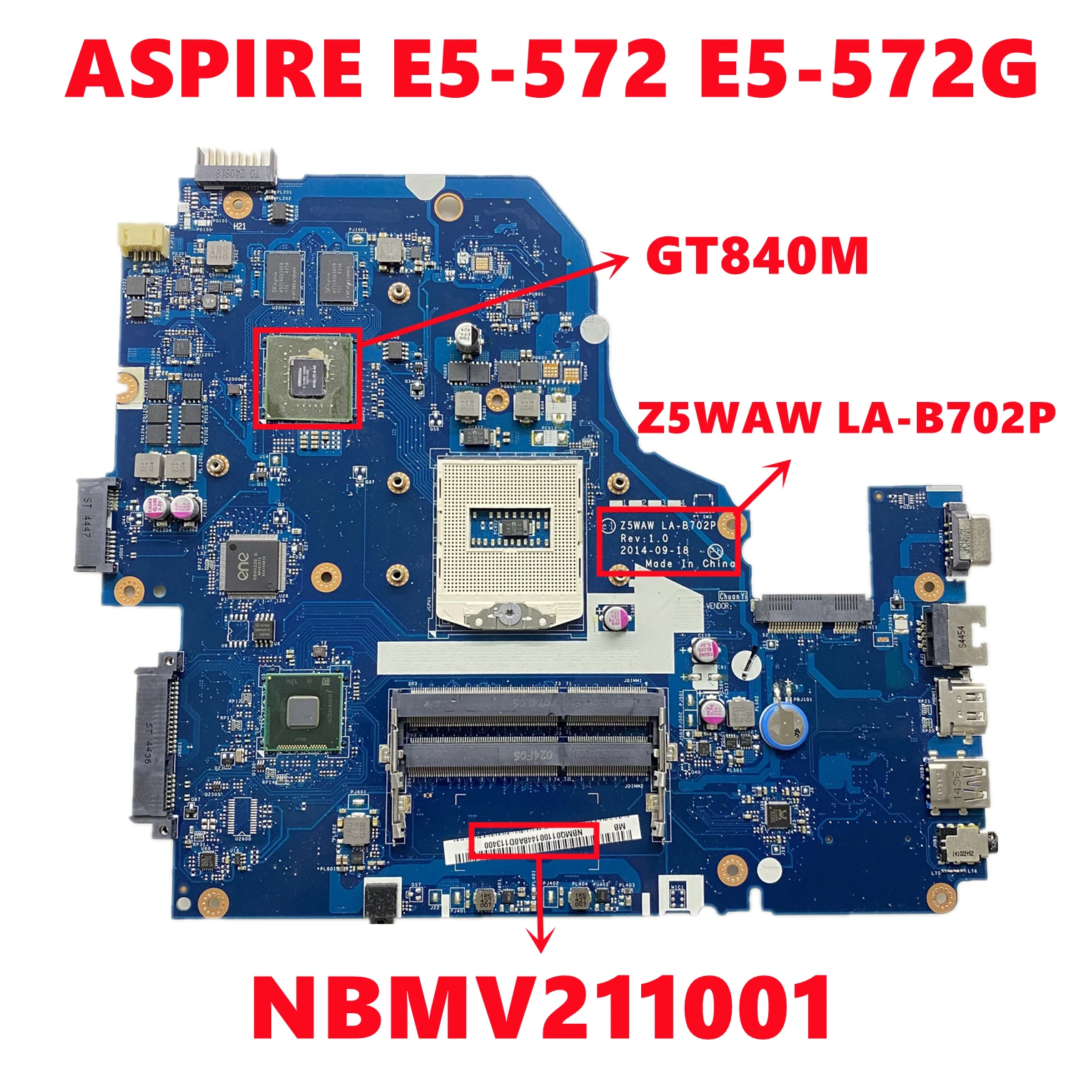 para Acer Aspire E5572 E5-572g Computador Portátil Placa-mãe Z5waw La-b702p com N15s-gt-s-a2 Gpu Ddr3 100 Teste ok Nbmv211001 Nb. Mv211.001
