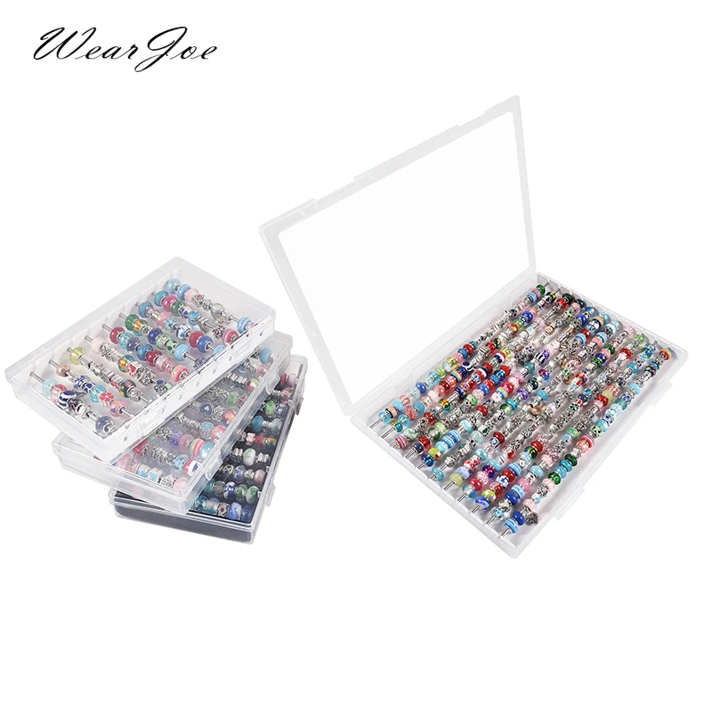 Loose Beads Display Showcase Acrylic Jewelry Bracelet Charms Holder Storage Box Large Capacity Transparent Ring Hanger Dustproof bracelet charms storage box rondelles ring holder rods organizer case pandora beads collector trollbeads display tray with cover