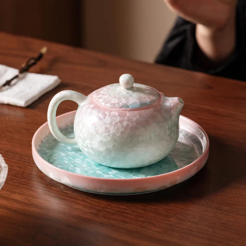 Crystalline Glaze Xishi Teapot Ceramic Gongfu Tea Set with Ball Filter Chinese Traditional Handheld Brewing Pot for Tea Ceremony