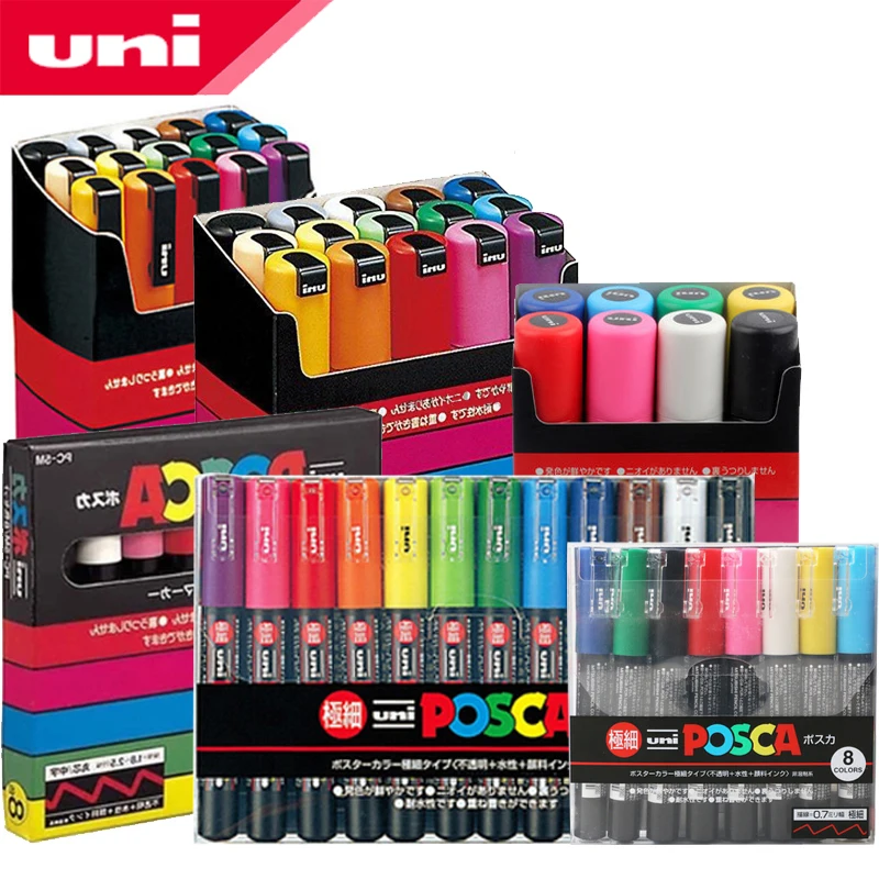 UNI POSCA Marker Pen Set PC-1M/3M/5M Waterproof Advertising Poster Graffiti Paint Pen Manga Hand Painted Art Supplies Stationery 120ml gouache paint simple bag hand painted graffiti advertising color paint art supplies high capacity draw paint for students