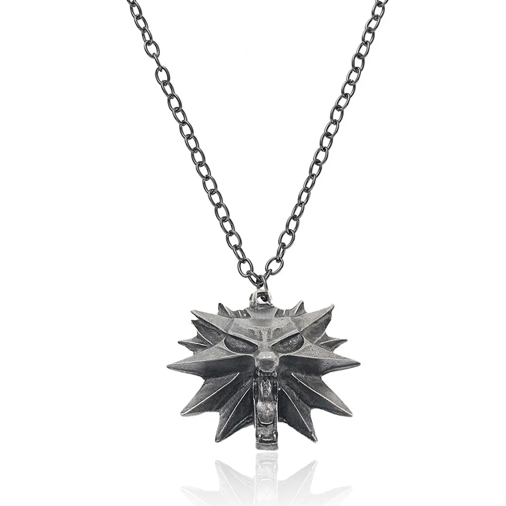 Witcher 3 Wolf Head Metal Pendant Necklace - Cosplay Jewelry Charm