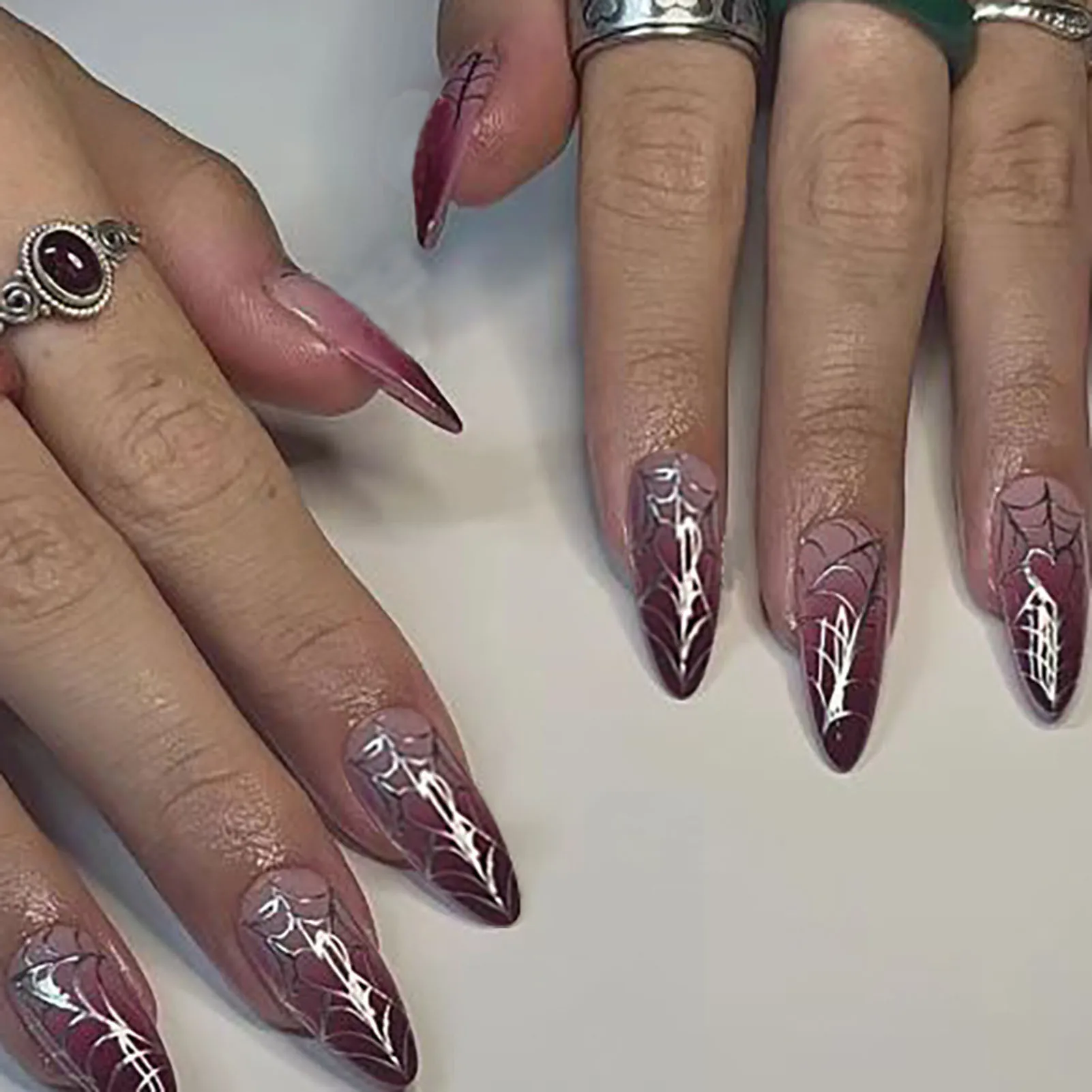 y2k Nails Five-pointed Star Pattern False Nails Halloween Style Long C