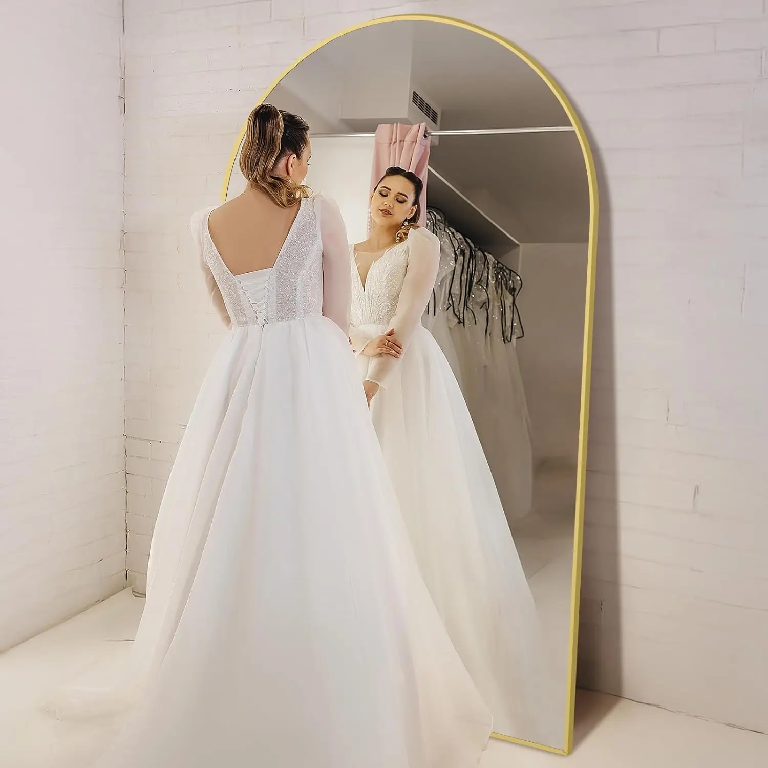 Large 82" Arched Floor Standing Mirror with Stand, Wall Mounted