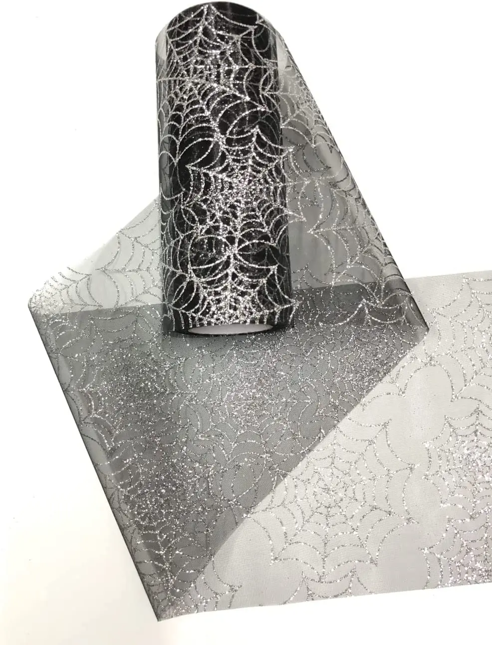 반짝이 할로윈 얇은 명주 그물 롤 스파이더 웹 패턴, 화환 만들기 장식 DIY, 15cm * 10 야드