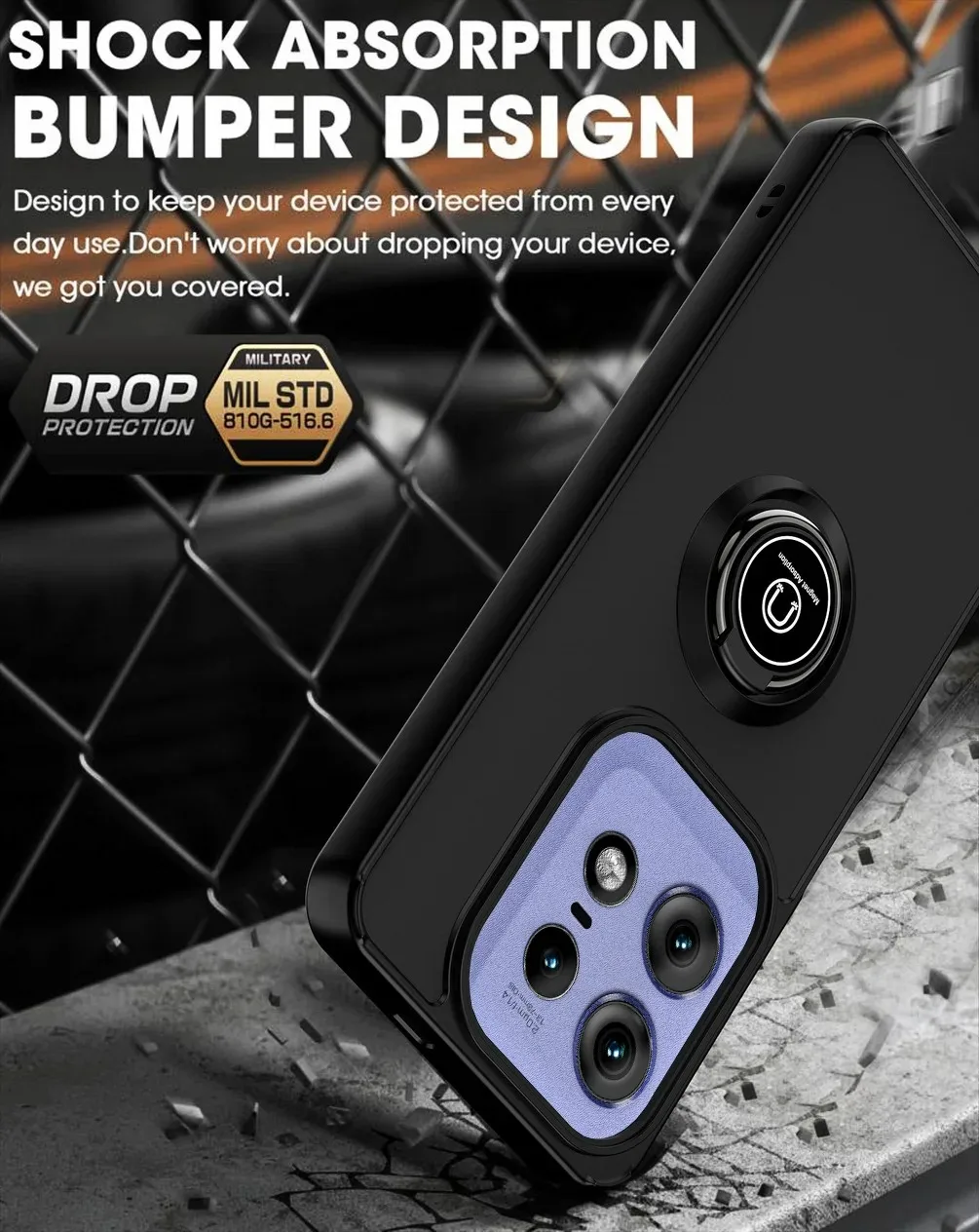 Durable Armor Matte Case with Magnetic Ring Holder Stand – Shockproof Protection