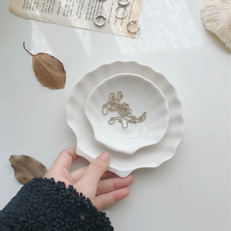 Shell Shaped Ceramic Plate Jewelry Storage Trays Dishes Ring Earings Plate Home Decorative Design jewelry tray