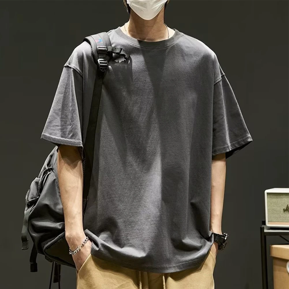남성용 캐주얼 티셔츠, 크루넥 루즈핏 상의, 반팔, 오버사이즈 힙합 티셔츠, 남성 의류, 여름 신상