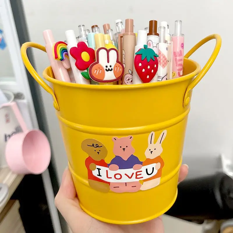 

New Arrival Vintage Iron Pen Holder Big Capacity Desk Organizer Storage Box Kawaii Make Up Brush Holder DIY Sticker