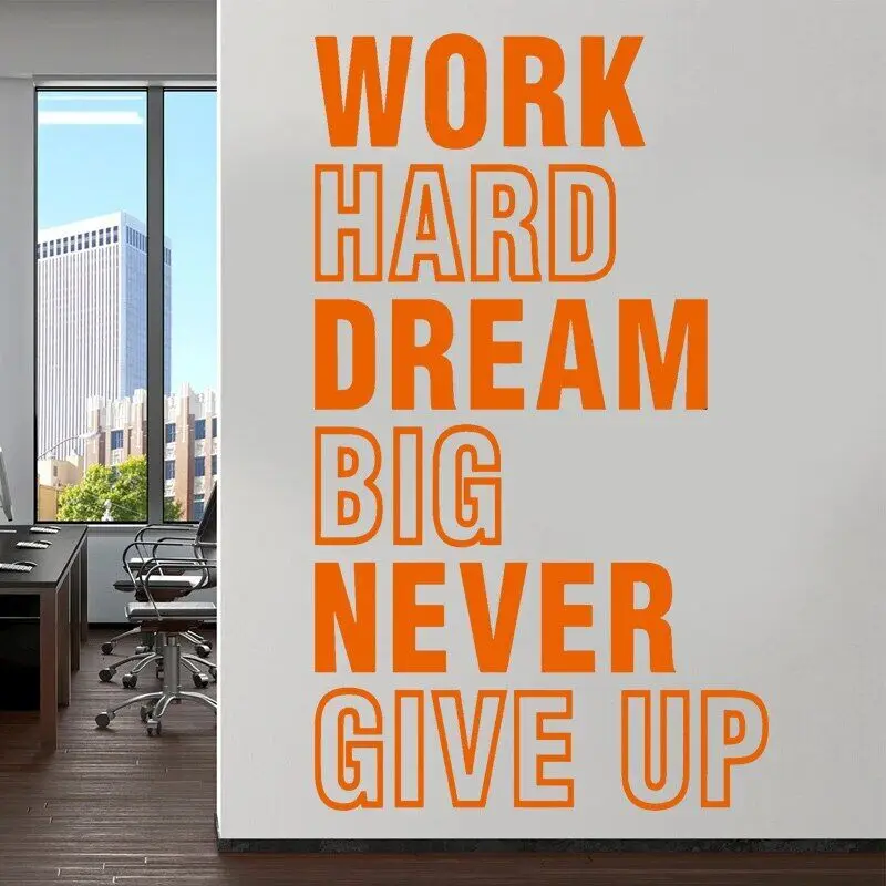 Work Hard Dream Big Never Give Up Office Quotes Wall Decals Vinyl Business Studio Motivational Inspiring Sticker Wallpaper 3N10 wall stickers self adhesive wall stickers vinyl stickers vinyl wall stickers self adhesive stickers