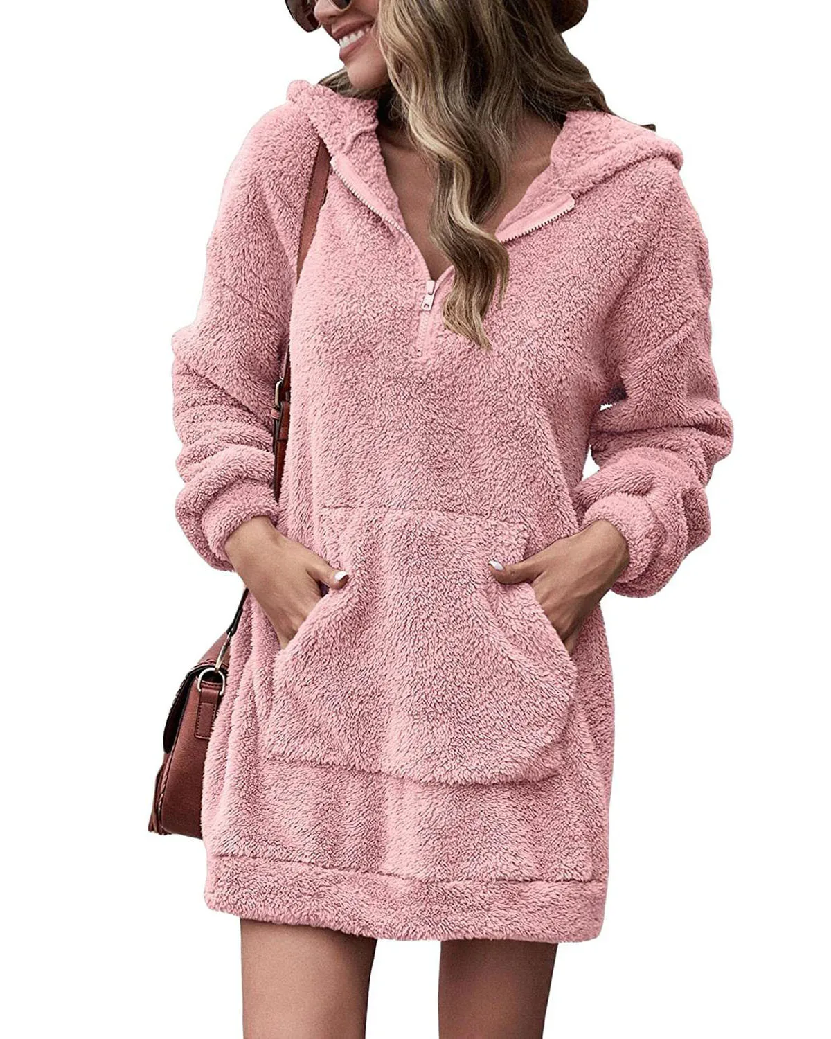 New Autumn and Winter Women's Double-sided Velvet Hooded Loose Zippered Plush Pocket Sweater Jacket Hoodie
