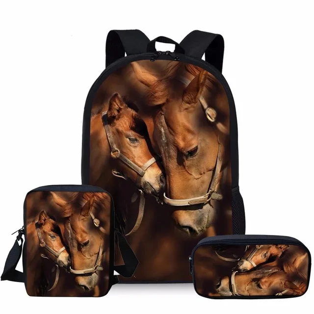Cartoon Novelty Horse Backpacks bags 3pcs/Set Backpack 3D Print School Student Bookbag Laptop Daypack Shoulder Bag Pencil Case
