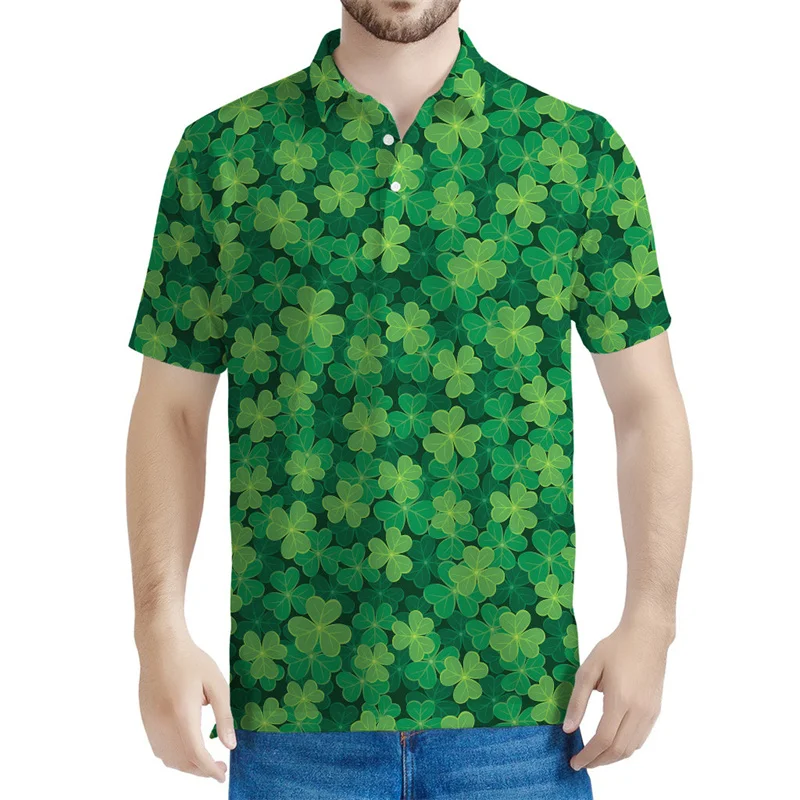 

Saint Patrick's Day Polo Shirts 3d Printed Clover T-shirt For Men Summer Oversized Tee Shirt Tops Casual Lapel Short Sleeves