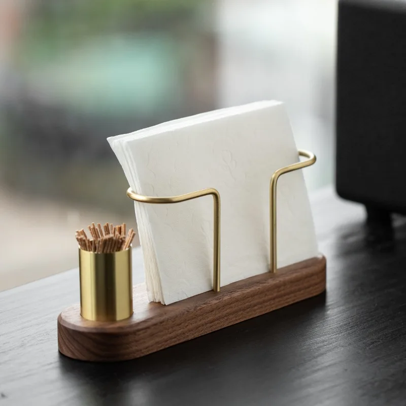 Wooden Tissue Paper Holder Metal Toothpick Holder Napkin Holder Tableware Tissue Box Storage Desktop Organizer Tableware Supplie 2